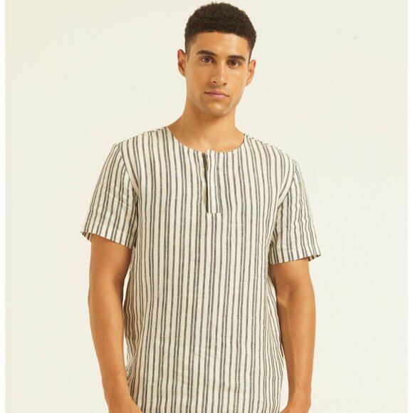 🇮🇳 - Dash & Dot: NWT Linen Stripe Popover Shirt - Picture 1 of 5
